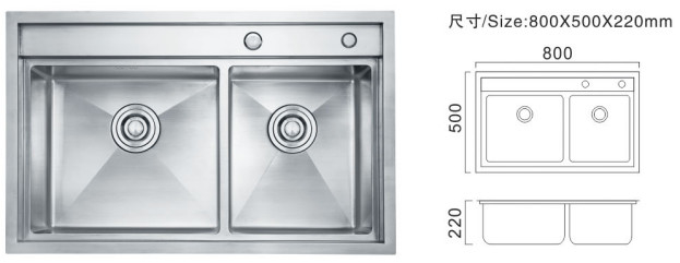 Gümüş Renkli Paslanmaz Ticari Lavabo Çift Kasa Lüks Mutfak Lavabo
