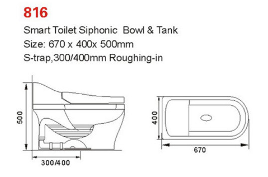 670 X 400 X 500mm Akıllı Duvar Asılı Tuvalet Akıllı Sifonik Duvar Montajlı Akıllı Tuvalet