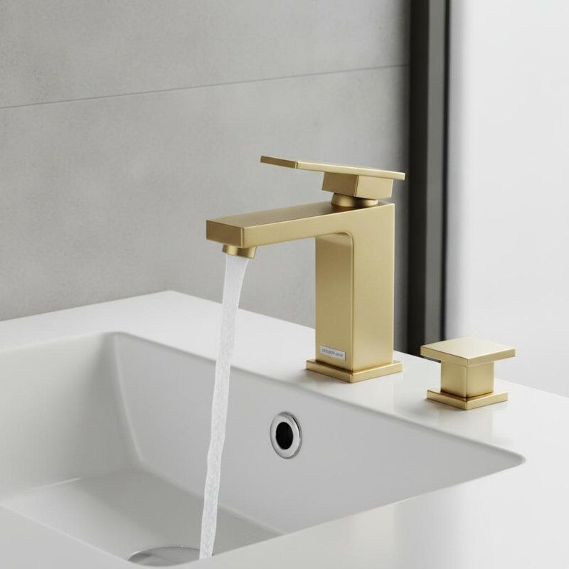 Kare Modern Pirinç Lavabo Bataryası Fırçalanmış Pirinç Kaplama Geometrik Tasarım Pop-Up Gider Setli Seramik Vana